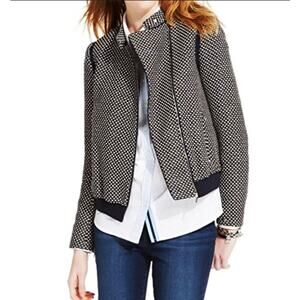 Tommy Hilfiger Women’s Bomber Jacket Navy Black‎ White Pattern Zip Up Size 12